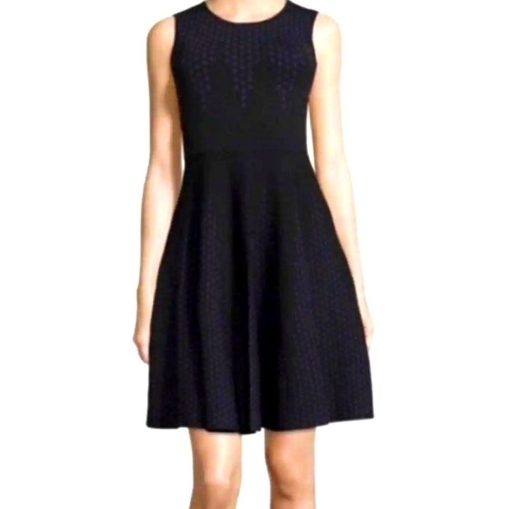 John + Jenn Fit & Flare A-Line Polka Dot Sleeveless Dress, Black/Purple Size M